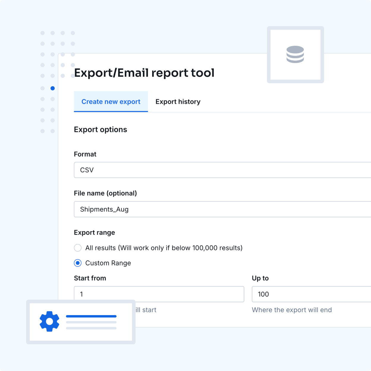 Dashboard with exporting report tool